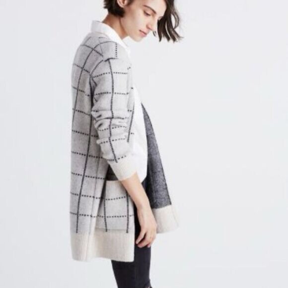 Madewell Ryder Open Cardigan Sweater in Birds Eye Windowpane Alpaca Blend Sz M - Picture 2 of 6